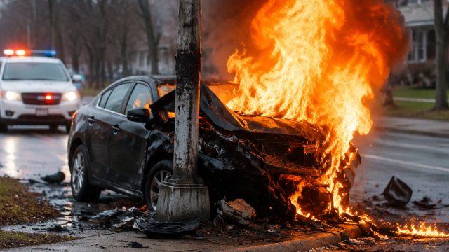 Fire Erupts After Vehicle Collides with Pole in Churchill | top508 slot login, arti ldks